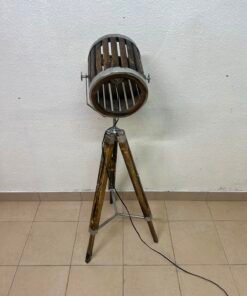Industrial Tripod Floor Lamp – Warm Wood & Metal Spotlight - Image 7