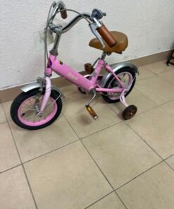 Switch Kids' Training Bike – 12"/14" Pastel Pink Bicycle with Training Wheels, Front Brake & Vintage Brown Accents - Image 2