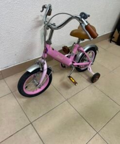 Switch Kids' Training Bike – 12"/14" Pastel Pink Bicycle with Training Wheels, Front Brake & Vintage Brown Accents - Image 3