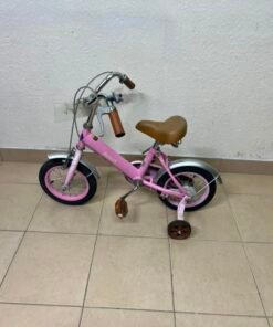 Switch Kids' Training Bike – 12"/14" Pastel Pink Bicycle with Training Wheels, Front Brake & Vintage Brown Accents - Image 4