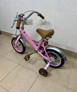 Switch Kids' Training Bike – 12"/14" Pastel Pink Bicycle with Training Wheels, Front Brake & Vintage Brown Accents - Image 5