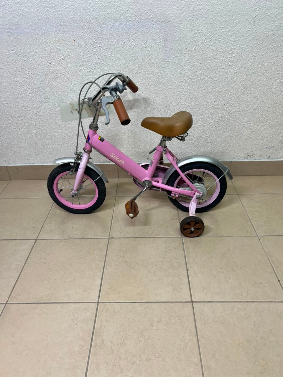 Switch Kids' Training Bike – 12"/14" Pastel Pink Bicycle with Training Wheels, Front Brake & Vintage Brown Accents - Image 7