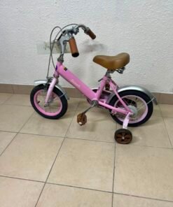 Switch Kids' Training Bike – 12"/14" Pastel Pink Bicycle with Training Wheels, Front Brake & Vintage Brown Accents