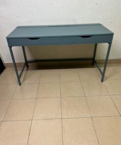 Modern Minimalist 2-Drawer Desk with Raised Backstop – Sleek Gray Metal Frame Study Table / Home Office Workstation - Image 2