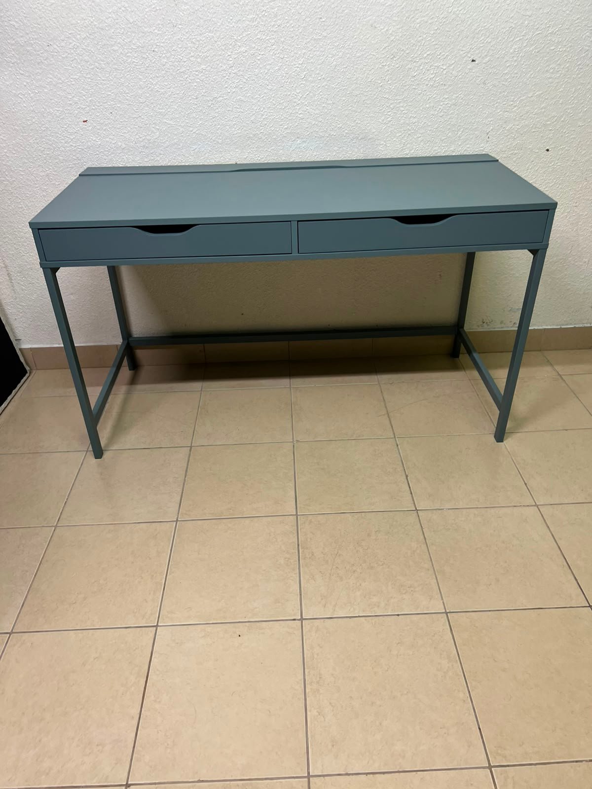 Modern Minimalist 2-Drawer Desk with Raised Backstop – Sleek Gray Metal Frame Study Table / Home Office Workstation - Image 2