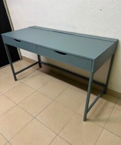 Modern Minimalist 2-Drawer Desk with Raised Backstop – Sleek Gray Metal Frame Study Table / Home Office Workstation - Image 4