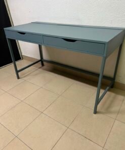Modern Minimalist 2-Drawer Desk with Raised Backstop – Sleek Gray Metal Frame Study Table / Home Office Workstation - Image 6