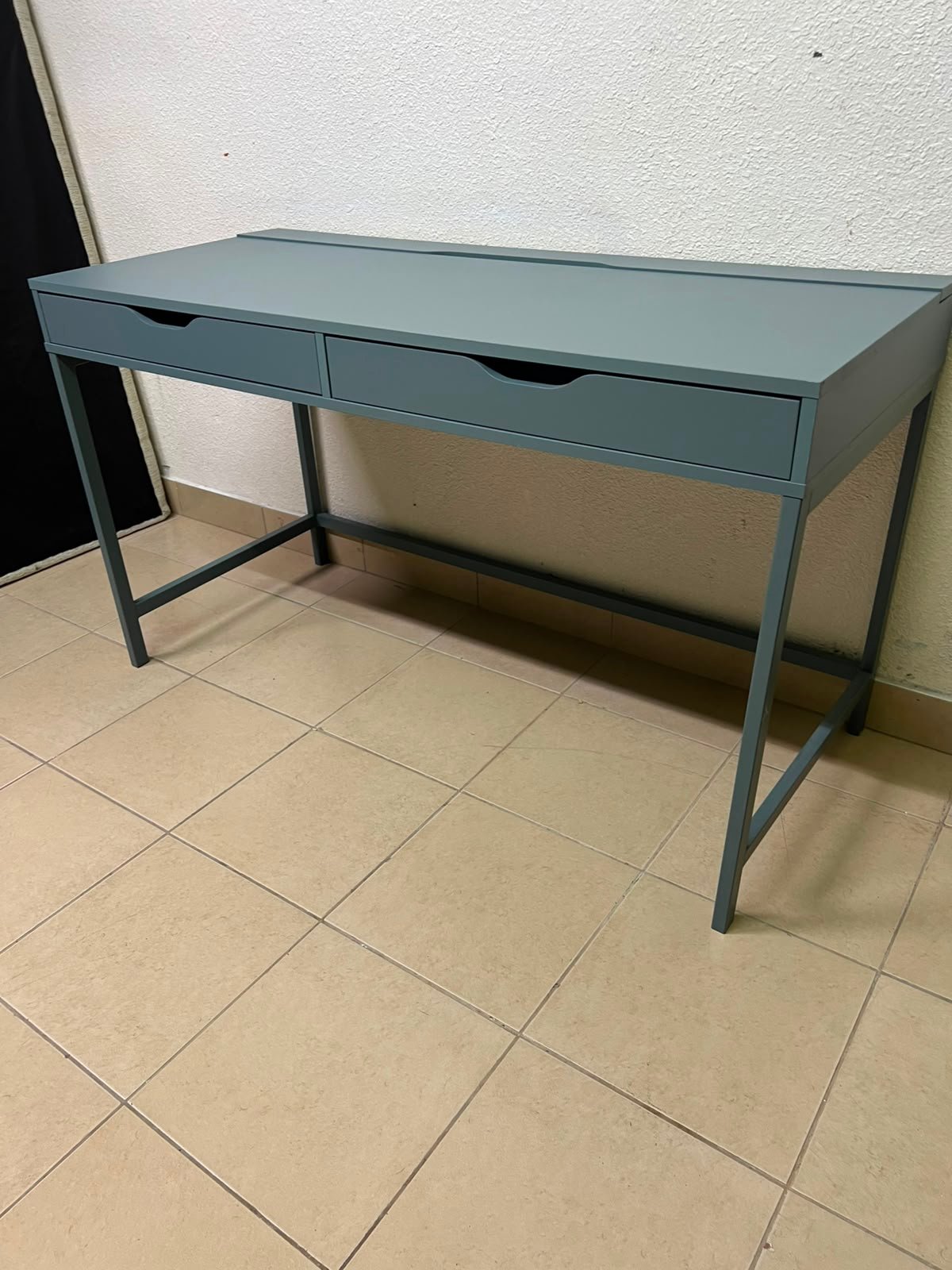 Modern Minimalist 2-Drawer Desk with Raised Backstop – Sleek Gray Metal Frame Study Table / Home Office Workstation - Image 6