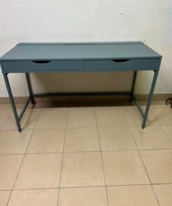 Modern Minimalist 2-Drawer Desk with Raised Backstop – Sleek Gray Metal Frame Study Table / Home Office Workstation