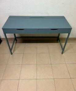 Modern Minimalist 2-Drawer Desk with Raised Backstop – Sleek Gray Metal Frame Study Table / Home Office Workstation - Image 8