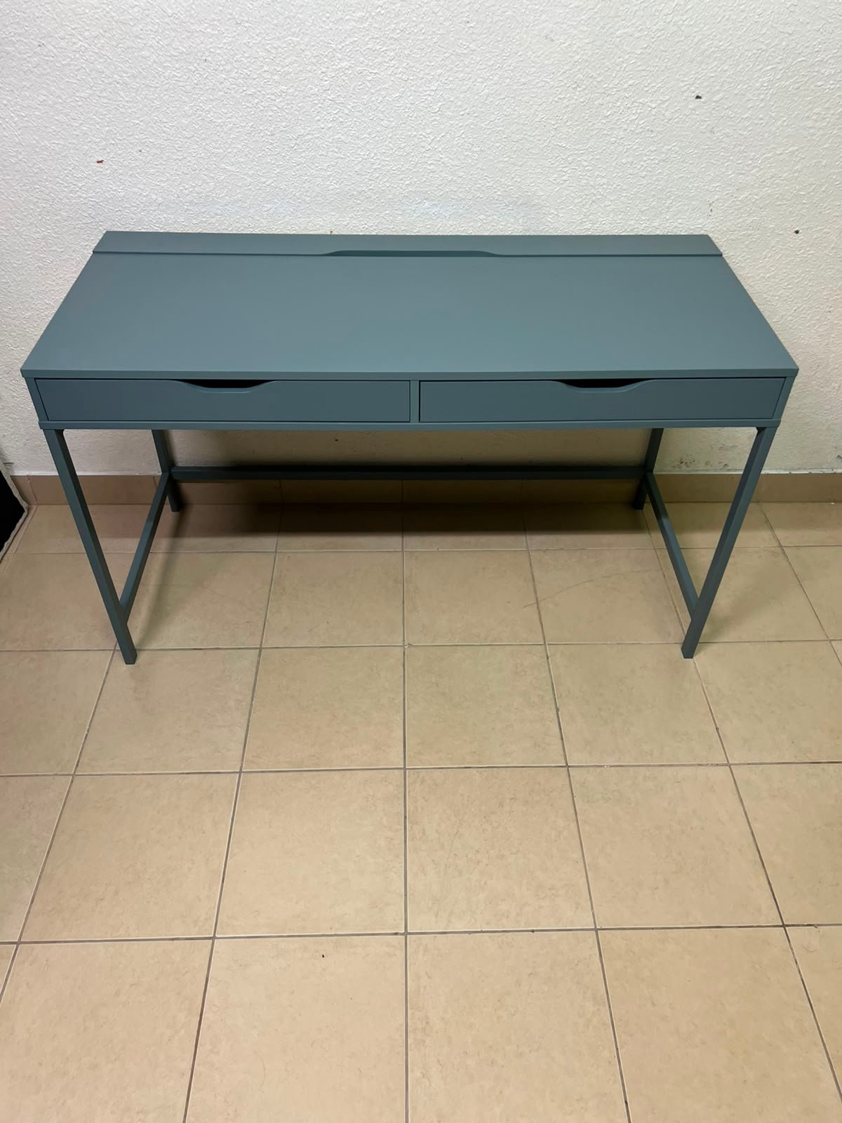 Modern Minimalist 2-Drawer Desk with Raised Backstop – Sleek Gray Metal Frame Study Table / Home Office Workstation - Image 8