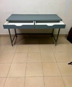 Modern Minimalist 2-Drawer Desk with Raised Backstop – Sleek Gray Metal Frame Study Table / Home Office Workstation - Image 9