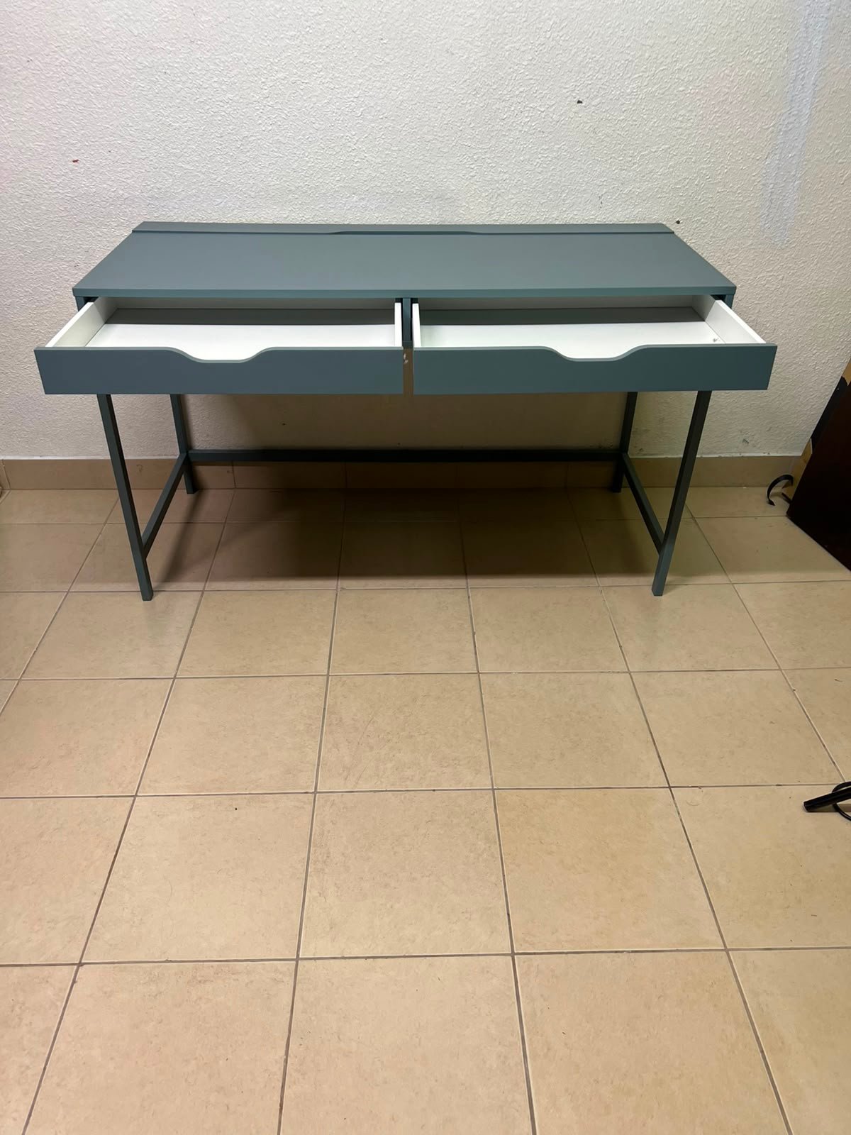 Modern Minimalist 2-Drawer Desk with Raised Backstop – Sleek Gray Metal Frame Study Table / Home Office Workstation - Image 9