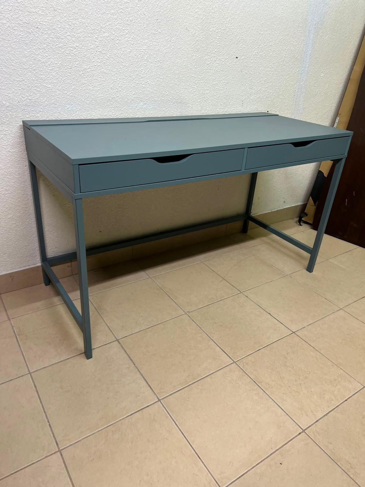 Modern Minimalist 2-Drawer Desk with Raised Backstop – Sleek Gray Metal Frame Study Table / Home Office Workstation - Image 10
