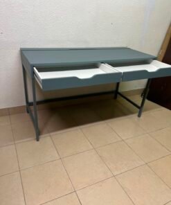 Modern Minimalist 2-Drawer Desk with Raised Backstop – Sleek Gray Metal Frame Study Table / Home Office Workstation - Image 11