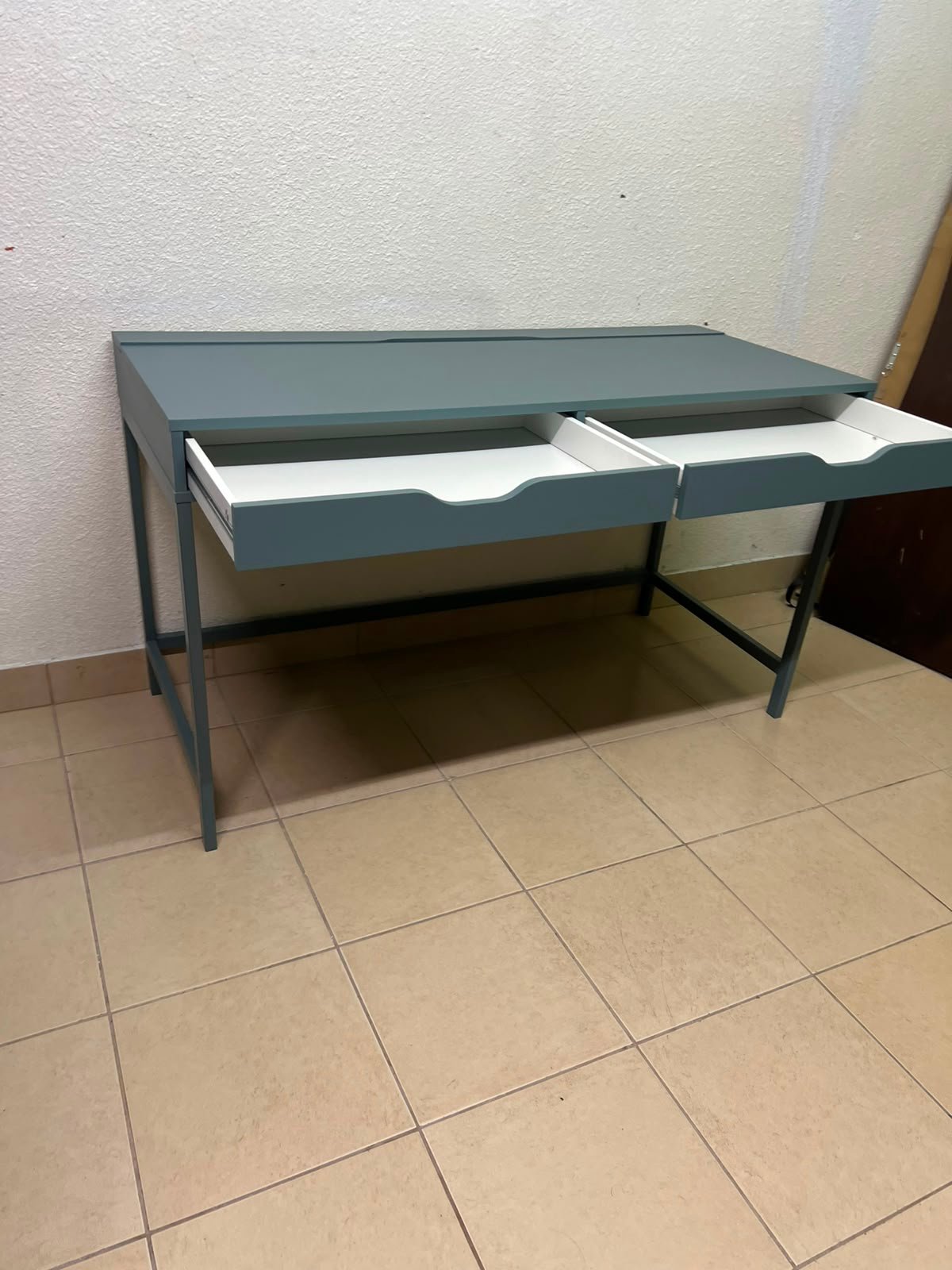 Modern Minimalist 2-Drawer Desk with Raised Backstop – Sleek Gray Metal Frame Study Table / Home Office Workstation - Image 11