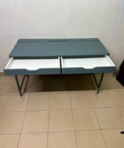 Modern Minimalist 2-Drawer Desk with Raised Backstop – Sleek Gray Metal Frame Study Table / Home Office Workstation - Image 12