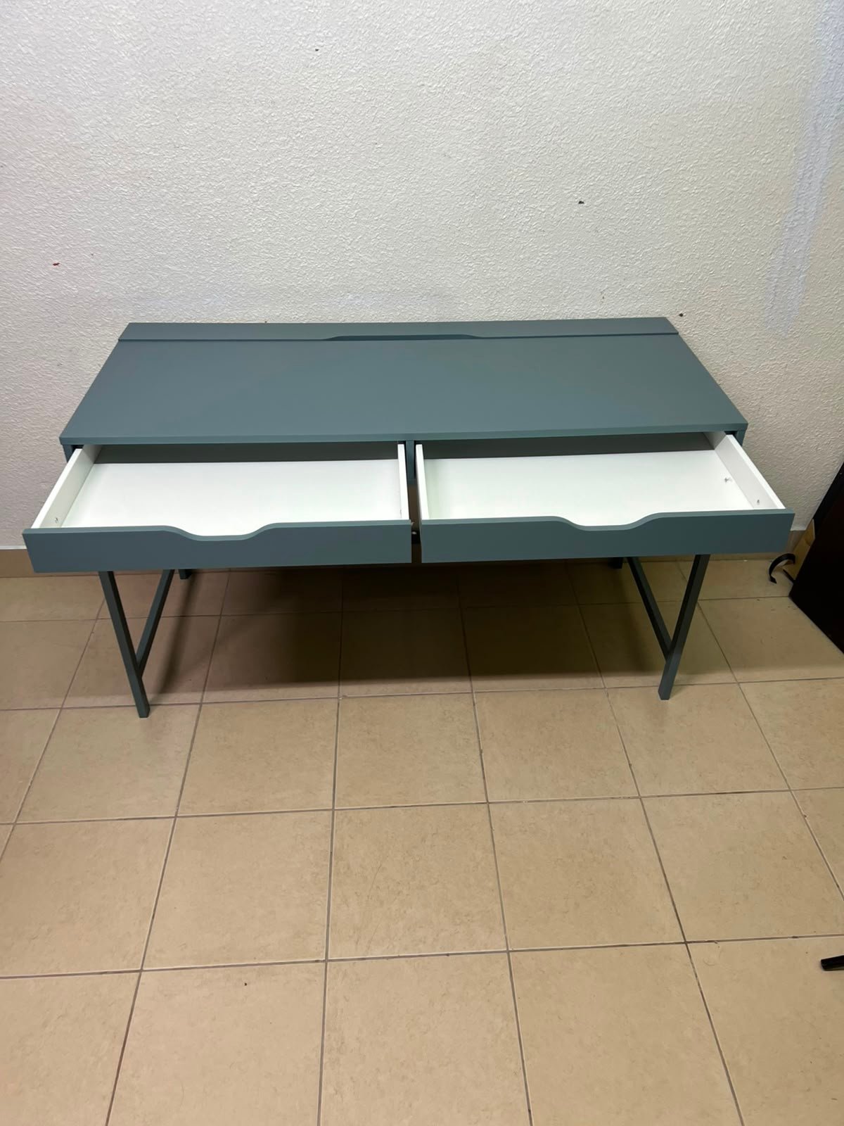 Modern Minimalist 2-Drawer Desk with Raised Backstop – Sleek Gray Metal Frame Study Table / Home Office Workstation - Image 12