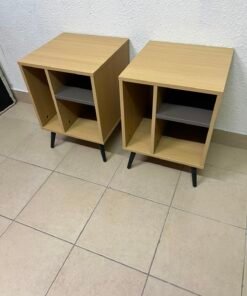 Mid-Century Modern 2-Tier Side Table / Nightstand (Set of 2) – Light Oak Finish with Black Splayed Legs and Asymmetric Storage - Image 6