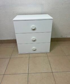 Modern White 3-Drawer Nightstand / Storage Cabinet – Minimalist Bedside Table with Round Knobs