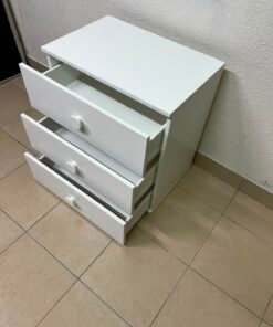 Modern White 3-Drawer Nightstand / Storage Cabinet – Minimalist Bedside Table with Round Knobs - Image 10