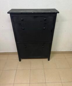 3-Tier Black Storage Cabinet / Shoe Rack – Slim Entryway Organizer with Top Drawer & Dual Flap Compartments - Image 2