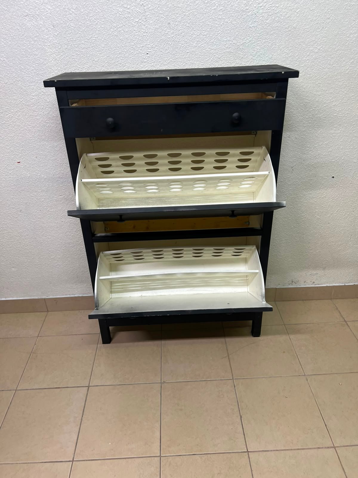 3-Tier Black Storage Cabinet / Shoe Rack – Slim Entryway Organizer with Top Drawer & Dual Flap Compartments - Image 3