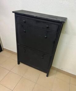 3-Tier Black Storage Cabinet / Shoe Rack – Slim Entryway Organizer with Top Drawer & Dual Flap Compartments - Image 5