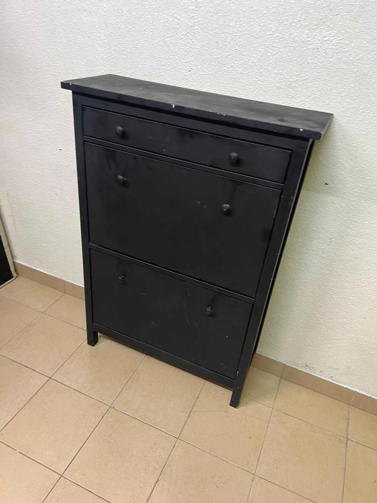 3-Tier Black Storage Cabinet / Shoe Rack – Slim Entryway Organizer with Top Drawer & Dual Flap Compartments - Image 5