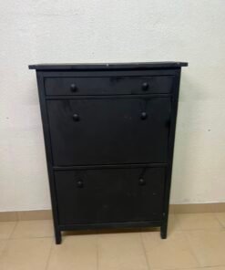 3-Tier Black Storage Cabinet / Shoe Rack – Slim Entryway Organizer with Top Drawer & Dual Flap Compartments - Image 6