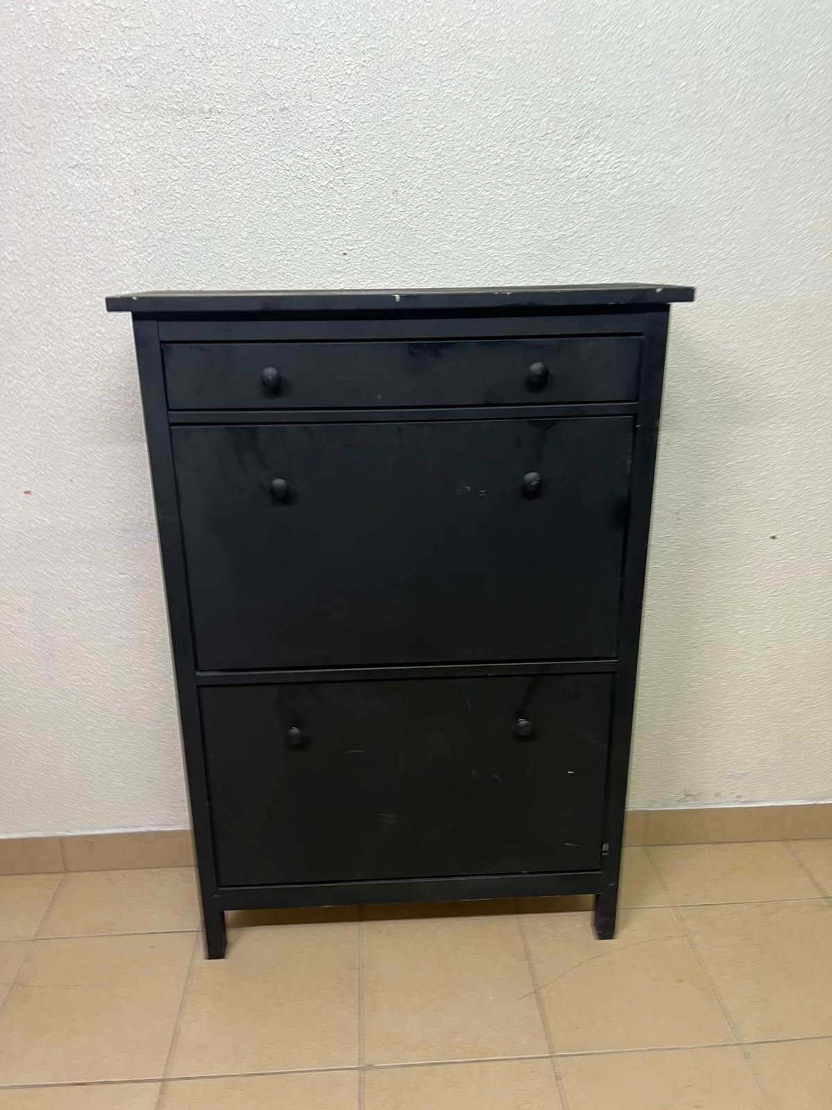 3-Tier Black Storage Cabinet / Shoe Rack – Slim Entryway Organizer with Top Drawer & Dual Flap Compartments - Image 6