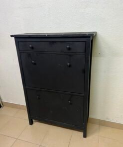 3-Tier Black Storage Cabinet / Shoe Rack – Slim Entryway Organizer with Top Drawer & Dual Flap Compartments - Image 7