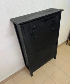3-Tier Black Storage Cabinet / Shoe Rack – Slim Entryway Organizer with Top Drawer & Dual Flap Compartments - Image 10