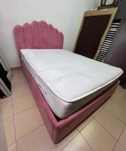 Pink Velvet Scalloped Single Bed with Quilted Mattress – Upholstered Kids'/Teen Bedroom Furniture - Image 2