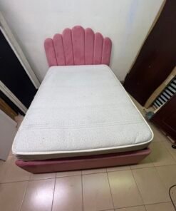 Pink Velvet Scalloped Single Bed with Quilted Mattress – Upholstered Kids'/Teen Bedroom Furniture - Image 4