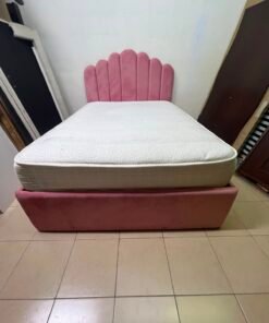 Pink Velvet Scalloped Single Bed with Quilted Mattress – Upholstered Kids'/Teen Bedroom Furniture