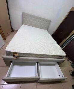 Light Grey Tufted Storage Bed with Diamond Quilted Mattress – Single Platform Bed with 2 Under-Bed Drawers - Image 3