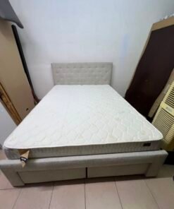 Light Grey Tufted Storage Bed with Diamond Quilted Mattress – Single Platform Bed with 2 Under-Bed Drawers - Image 7