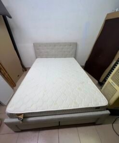 Light Grey Tufted Storage Bed with Diamond Quilted Mattress – Single Platform Bed with 2 Under-Bed Drawers