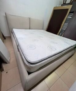 Minimalist Beige Upholstered Bed with 2-Panel Cushion Headboard & Swirl-Quilted Mattress – Contemporary Platform Bed Set - Image 7