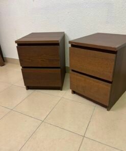 Minimalist Walnut 2-Drawer Nightstand Set – Handleless Bedside Tables with Rich Wood Grain Finish (Set of 2) - Image 2