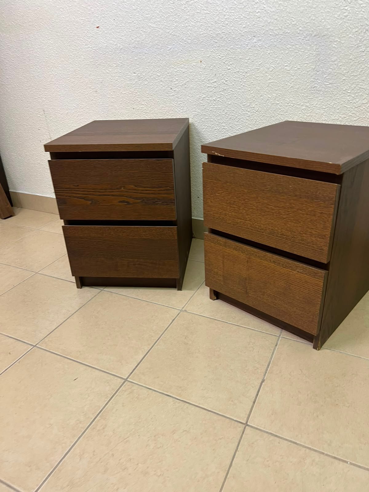 Minimalist Walnut 2-Drawer Nightstand Set – Handleless Bedside Tables with Rich Wood Grain Finish (Set of 2) - Image 2