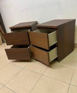 Minimalist Walnut 2-Drawer Nightstand Set – Handleless Bedside Tables with Rich Wood Grain Finish (Set of 2) - Image 3