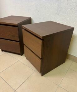 Minimalist Walnut 2-Drawer Nightstand Set – Handleless Bedside Tables with Rich Wood Grain Finish (Set of 2) - Image 4