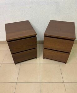 Minimalist Walnut 2-Drawer Nightstand Set – Handleless Bedside Tables with Rich Wood Grain Finish (Set of 2) - Image 5