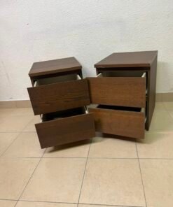 Minimalist Walnut 2-Drawer Nightstand Set – Handleless Bedside Tables with Rich Wood Grain Finish (Set of 2) - Image 6