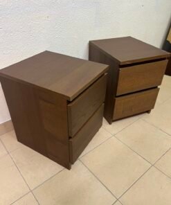 Minimalist Walnut 2-Drawer Nightstand Set – Handleless Bedside Tables with Rich Wood Grain Finish (Set of 2) - Image 7