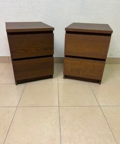Minimalist Walnut 2-Drawer Nightstand Set – Handleless Bedside Tables with Rich Wood Grain Finish (Set of 2)