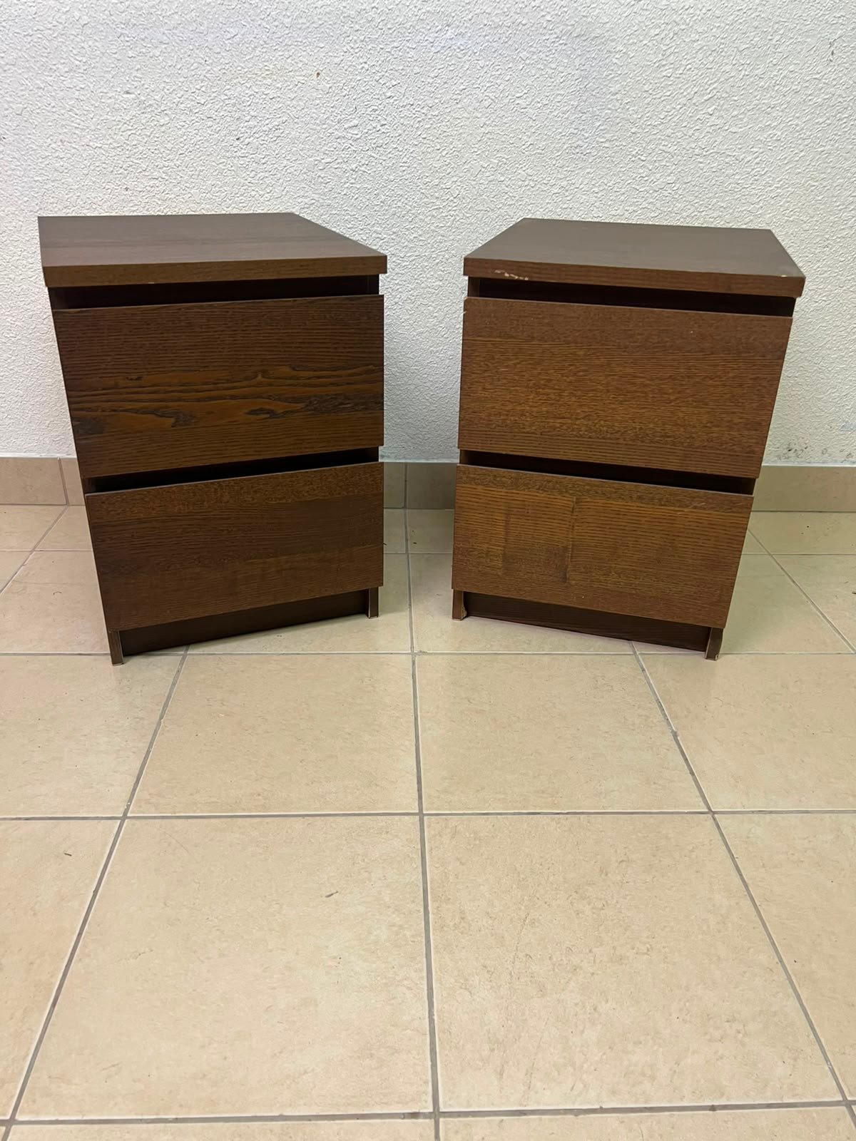 Minimalist Walnut 2-Drawer Nightstand Set – Handleless Bedside Tables with Rich Wood Grain Finish (Set of 2)