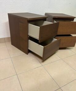 Minimalist Walnut 2-Drawer Nightstand Set – Handleless Bedside Tables with Rich Wood Grain Finish (Set of 2) - Image 11